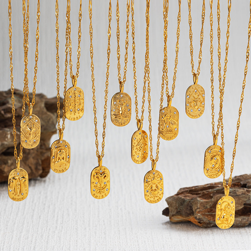 12 Zodiac Sign Pendant Necklace Luxury Gold-Toned Necklace