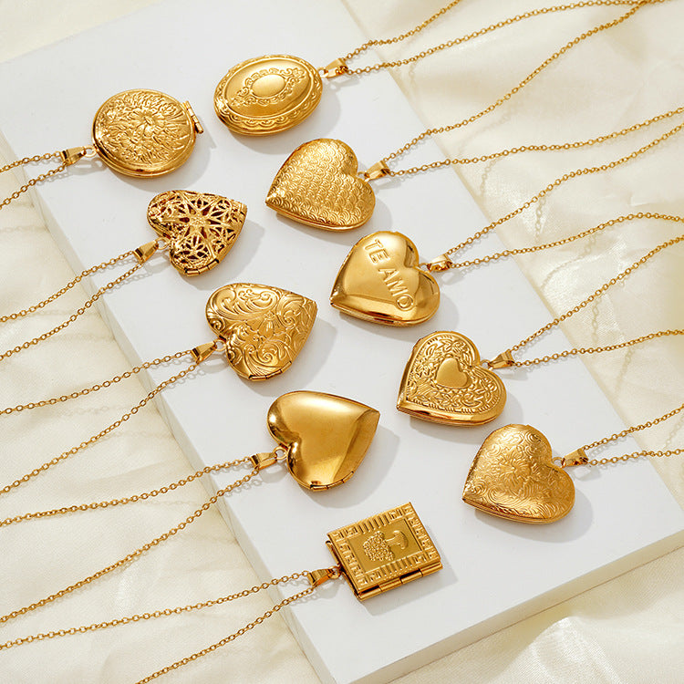 Mirrored Stainless Steel Photo Frame Necklaces DIY Photo Frame Necklaces with Removable Photo Inserts Heart-Shaped Wholesale