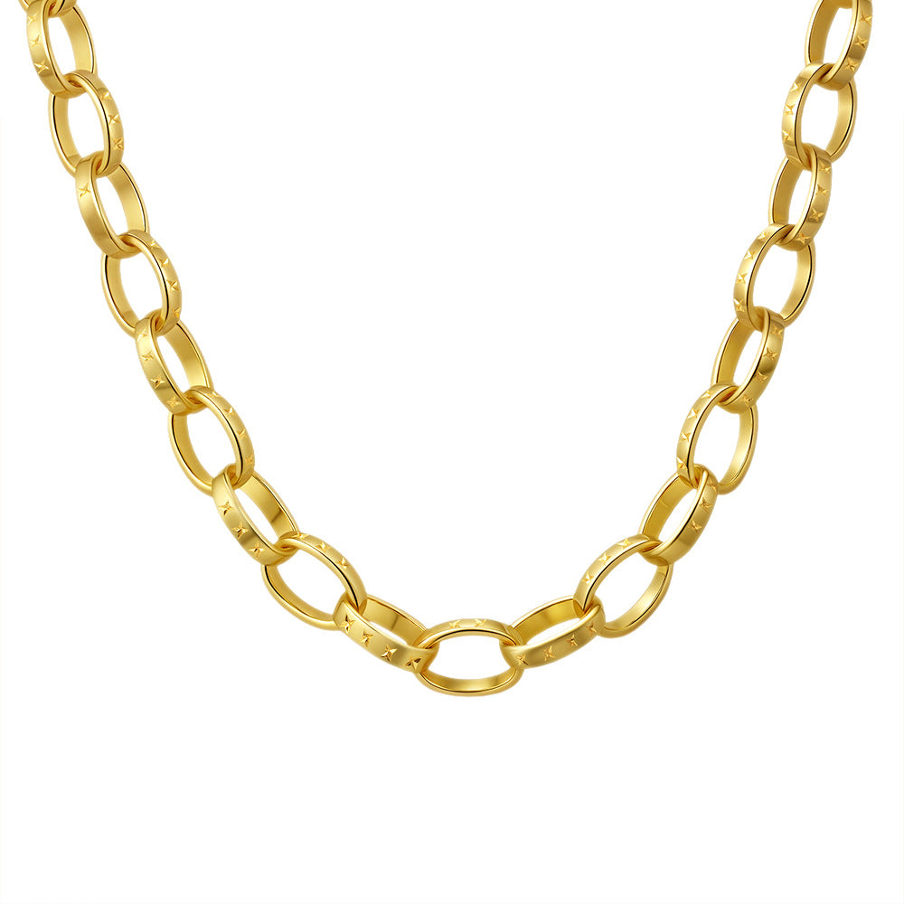 Custom Stainless Steel Plain Ring Oval Link Necklace Cuban Chain Necklace