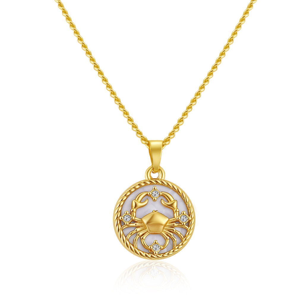 12 Zodiac Signs Stainless Steel Necklace Versatile Women's Round PVD-Plated Fashion Shell Necklace