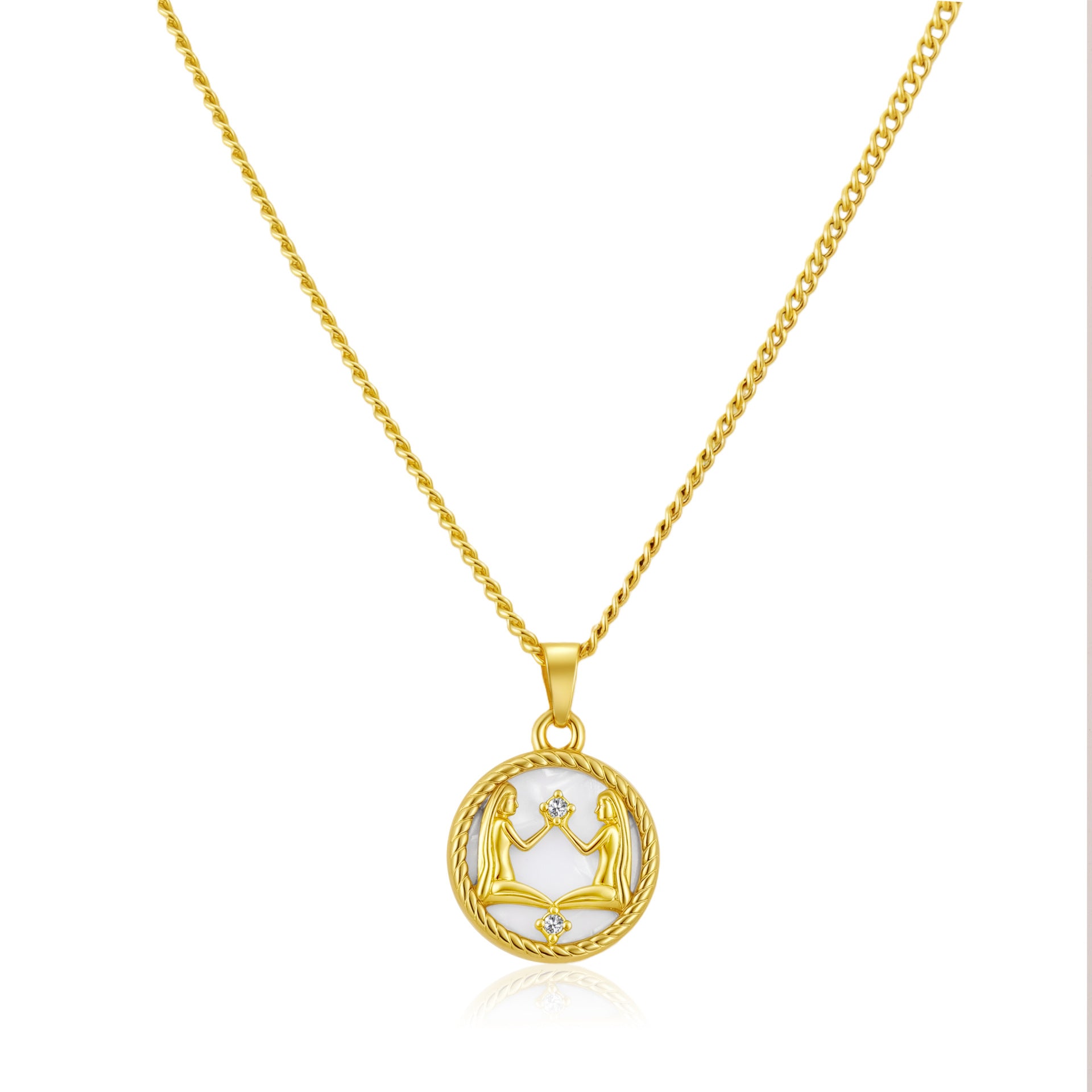 12 Zodiac Signs Stainless Steel Necklace Versatile Women's Round PVD-Plated Fashion Shell Necklace
