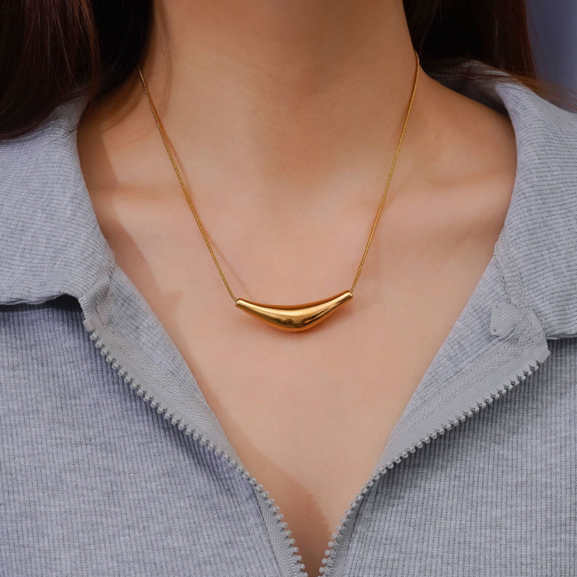 Minimalist Instagram-style necklace: Trendy, unique, hip-hop, niche design with a polished electroplated horn-shaped titanium steel chain