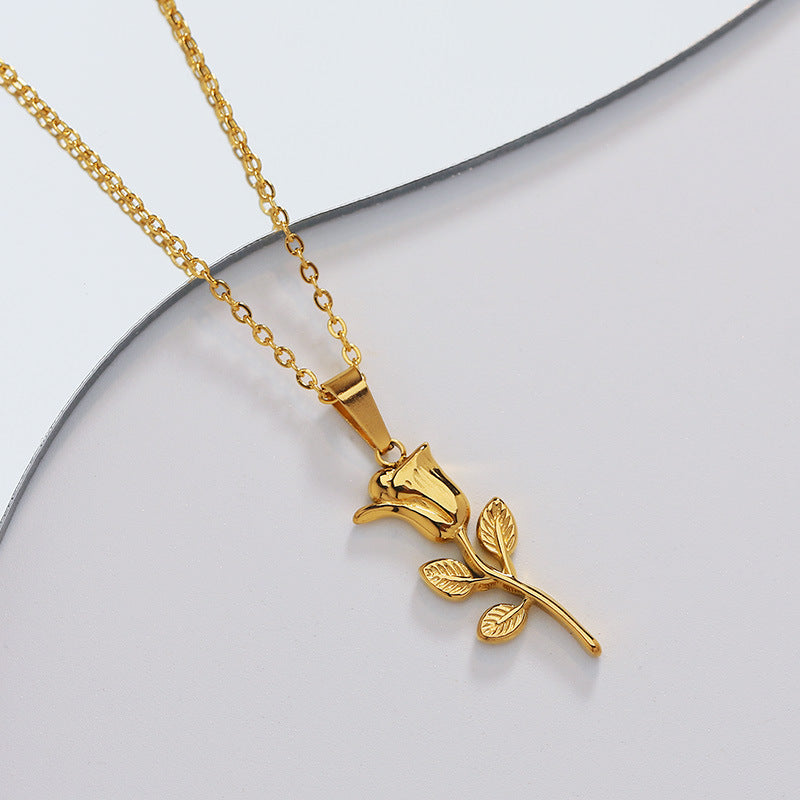 Rose Necklace Pendant Versatile Pendant Collar Bone ChainTitanium Steel Hypoallergenic