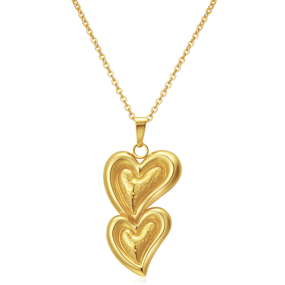 18K Gold-Plated Vintage Titanium Steel Collar Chain Wholesale of Oversized Heart-Shaped Stainless Steel Necklaces