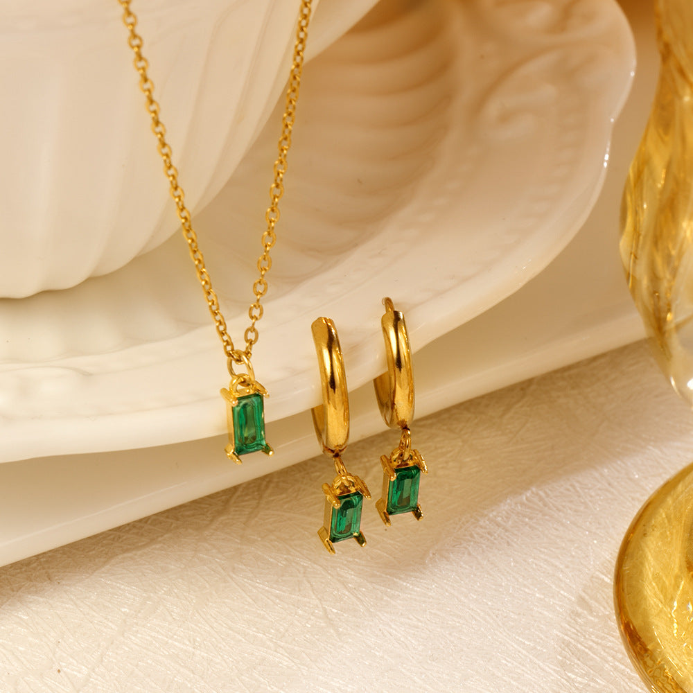 Classic-style Rectangular Stone-Green Zircon Earrings with Tassel Clasps Unique and Compact Hoop Earrings