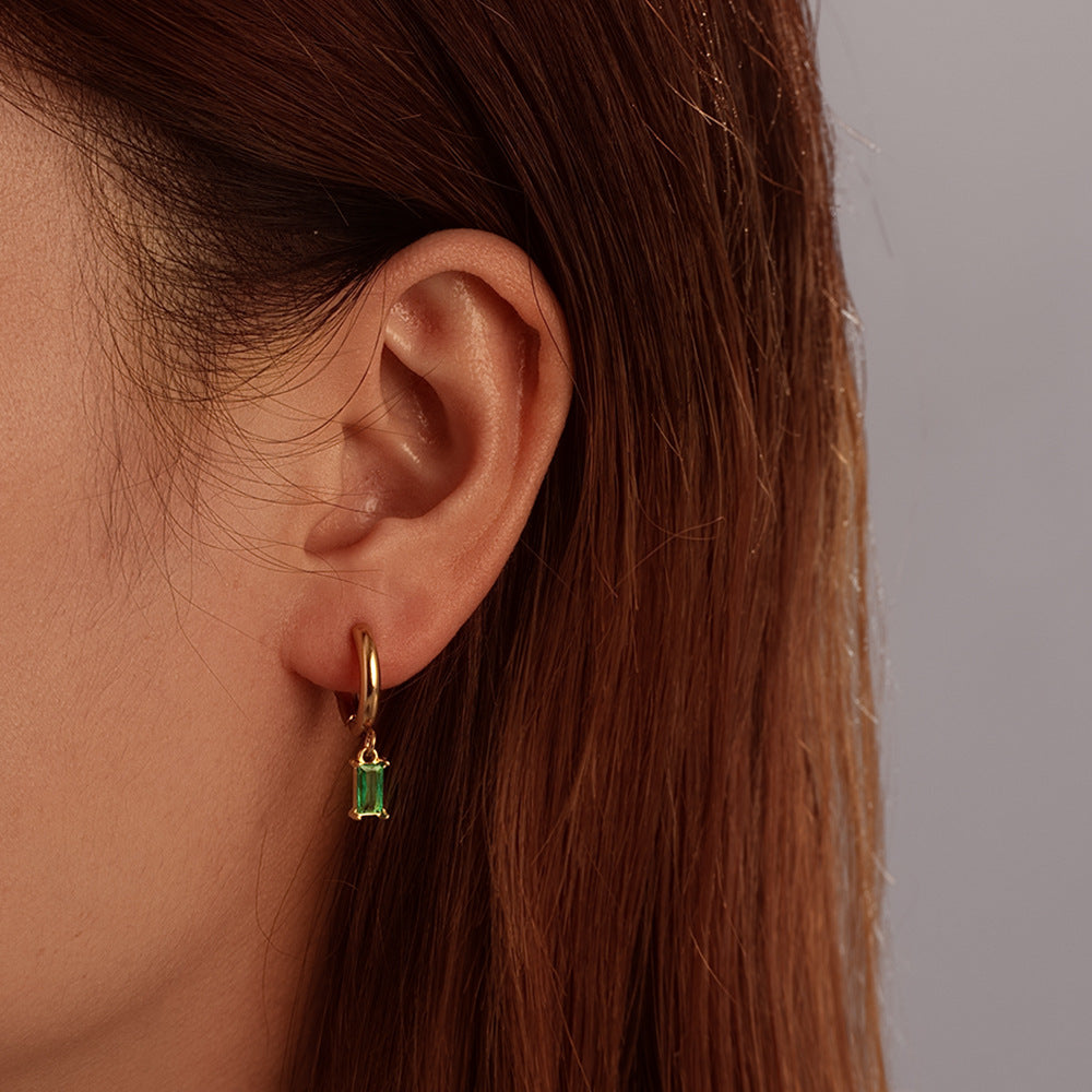 Classic-style Rectangular Stone-Green Zircon Earrings with Tassel Clasps Unique and Compact Hoop Earrings