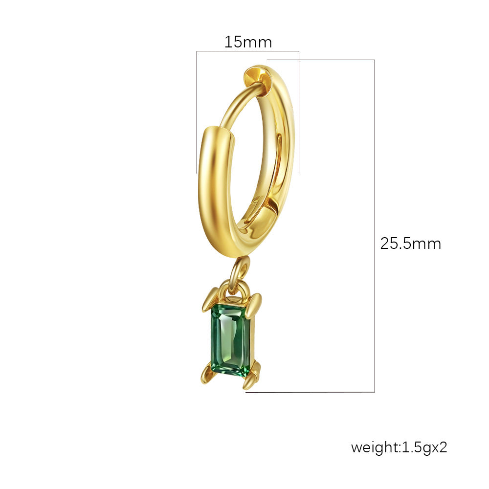 Classic-style Rectangular Stone-Green Zircon Earrings with Tassel Clasps Unique and Compact Hoop Earrings