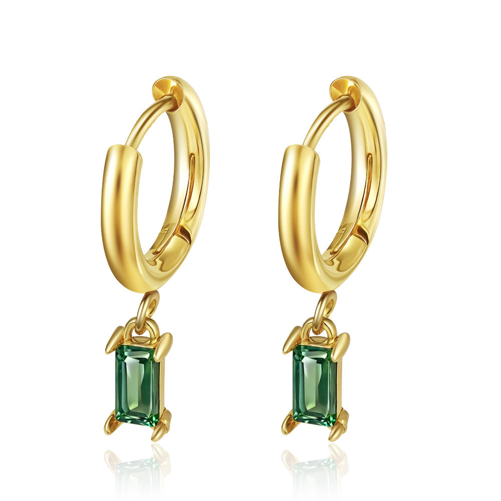 Classic-style Rectangular Stone-Green Zircon Earrings with Tassel Clasps Unique and Compact Hoop Earrings