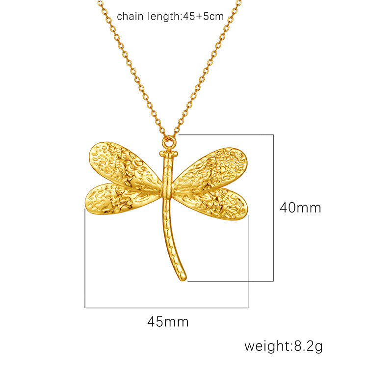 Fashion Dragonfly-Shaped Pendant Stainless Steel Necklace Versatile 18K Collar Chain Wholesale