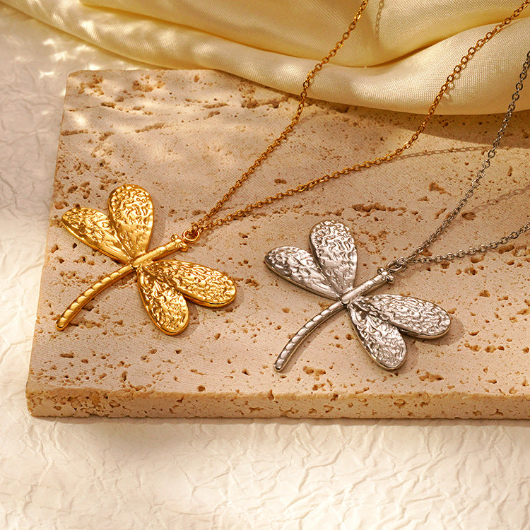 Fashion Dragonfly-Shaped Pendant Stainless Steel Necklace Versatile 18K Collar Chain Wholesale