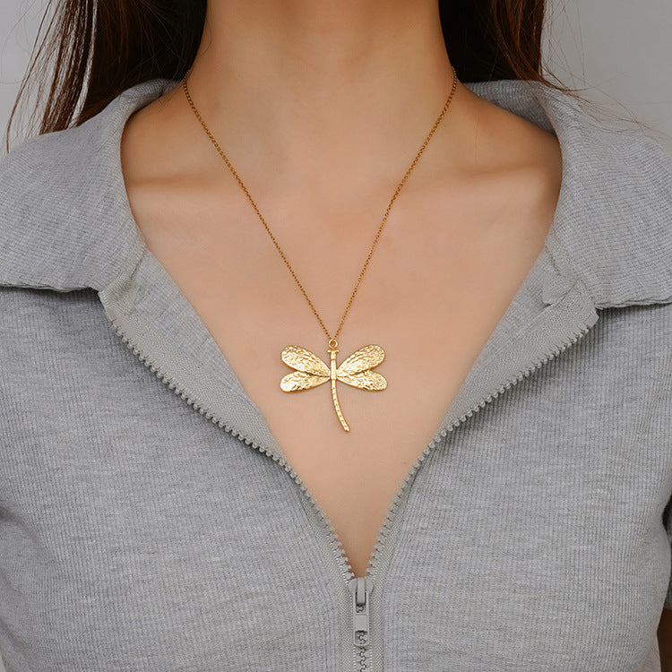 Fashion Dragonfly-Shaped Pendant Stainless Steel Necklace Versatile 18K Collar Chain Wholesale