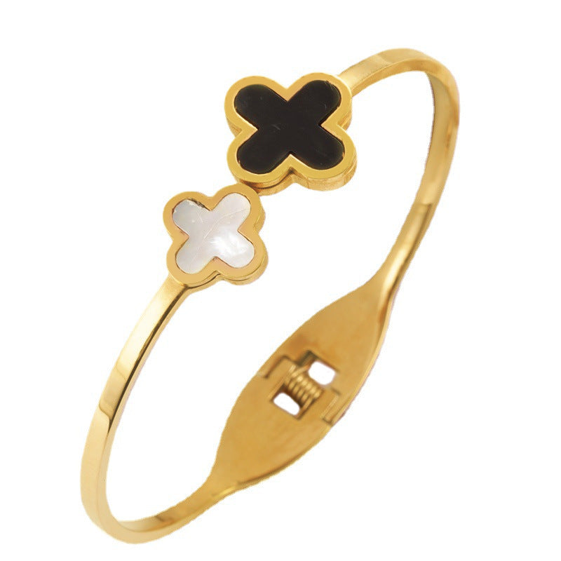 Stainless Steel Open-Ended Bracelet Titanium Steel Four-Leaf Clover Bracelet