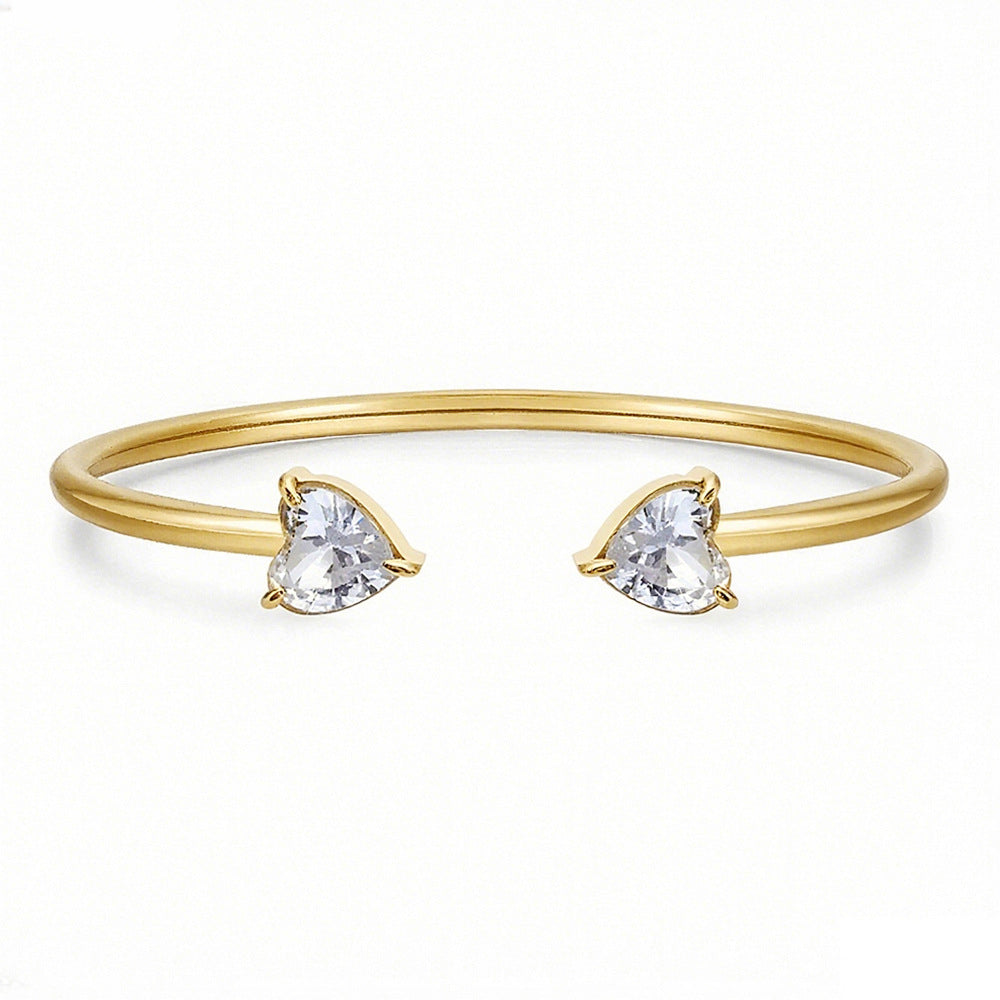 Stainless Steel Zircon Bracelet Heart-Shaped Diamond-Studded Open-Style Women's Bracelet Wholesale