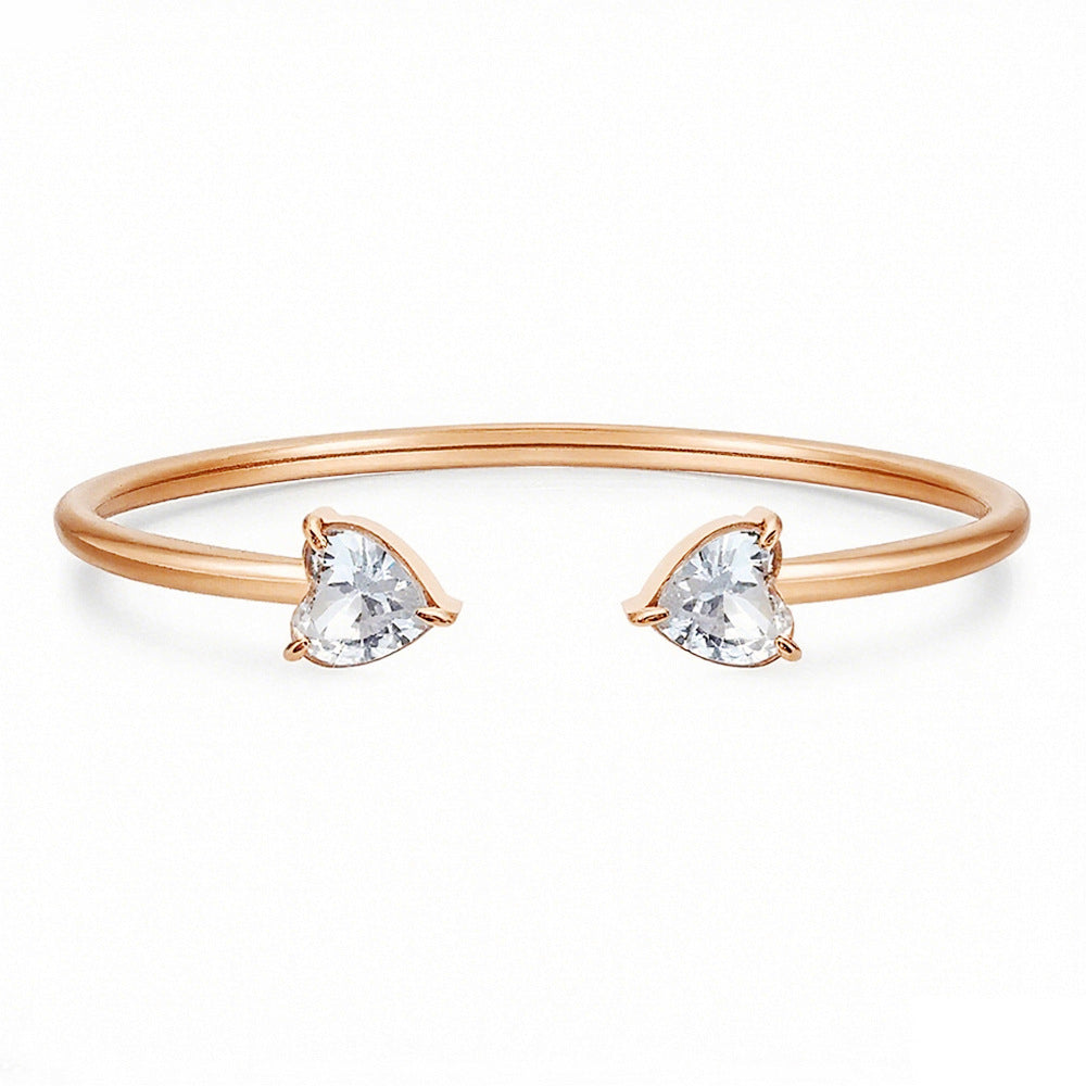 Stainless Steel Zircon Bracelet Heart-Shaped Diamond-Studded Open-Style Women's Bracelet Wholesale