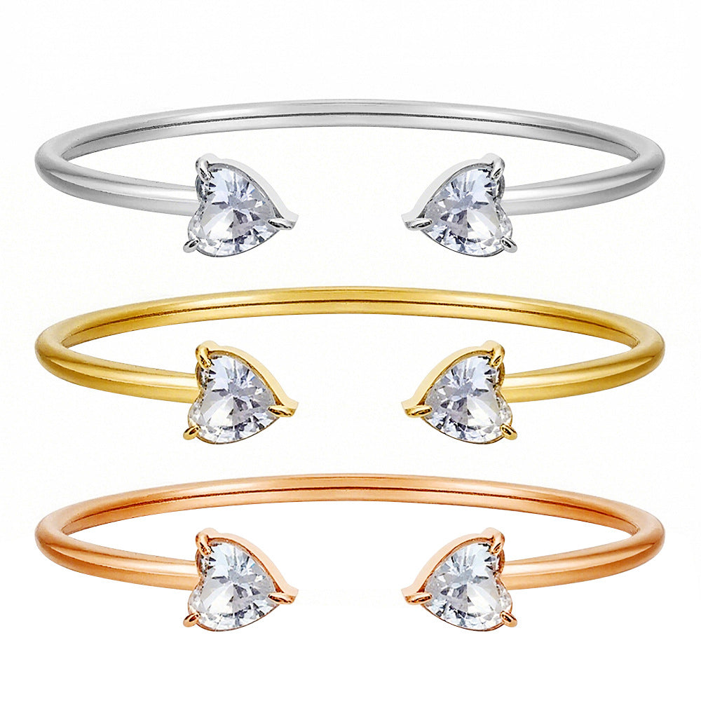 Stainless Steel Zircon Bracelet Heart-Shaped Diamond-Studded Open-Style Women's Bracelet Wholesale