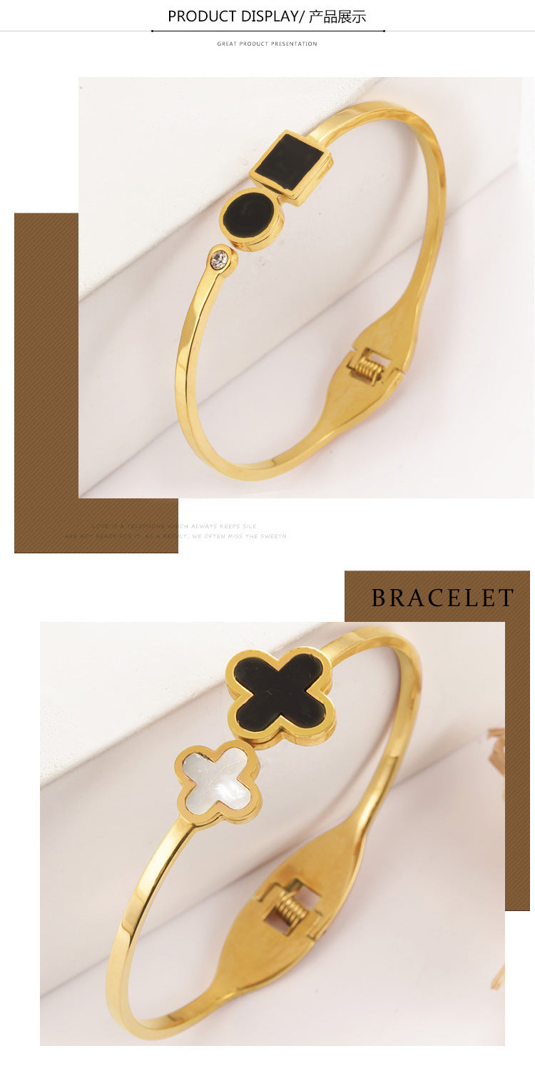 Titanium and Steel Four-Leaf Clover Fashionable Bracelet for Women