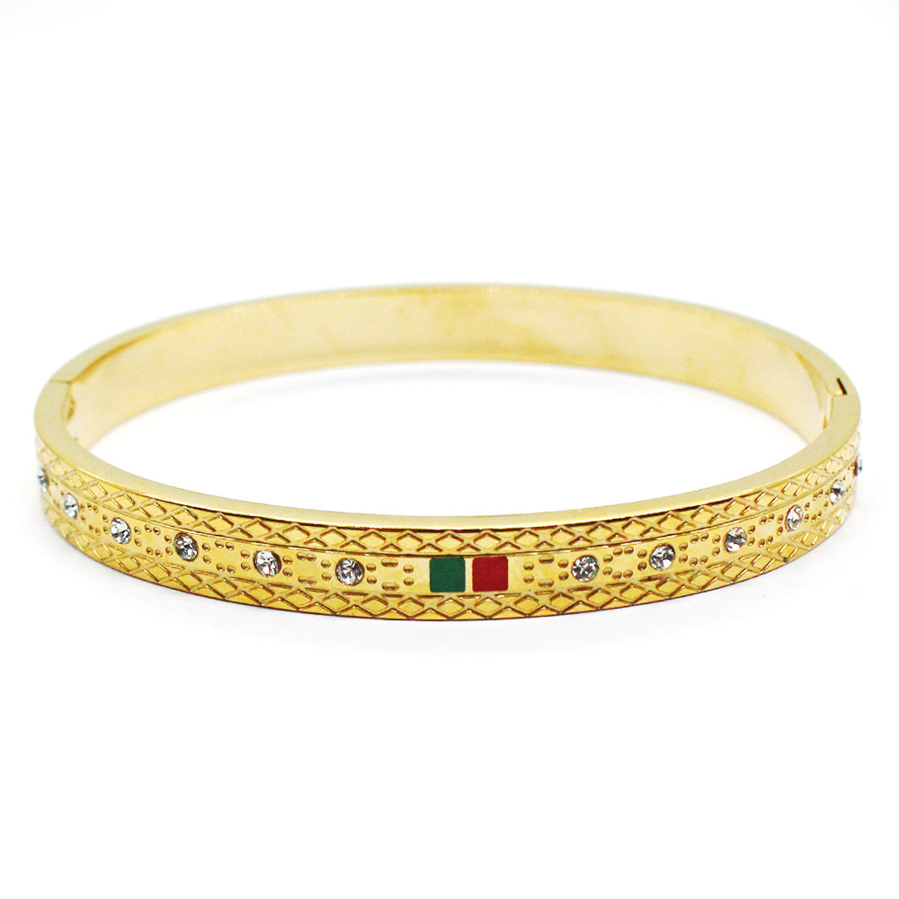Custom Vintage-Style Stainless Steel Diamond-Set Bracelet Cross-Border Engraved Diamond Jewelry