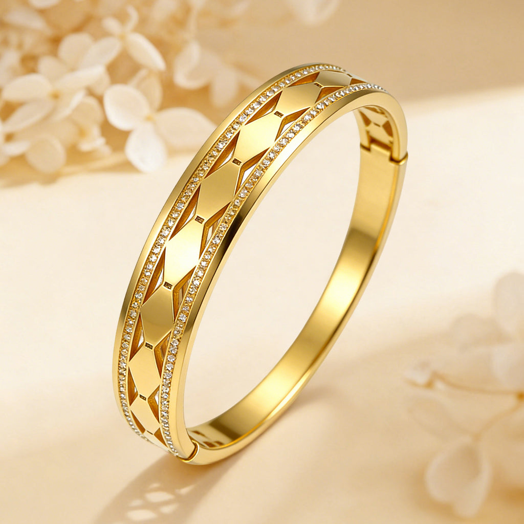 openwork double-row diamond-studded bracelet stylish minimalist stainless steel bracelet