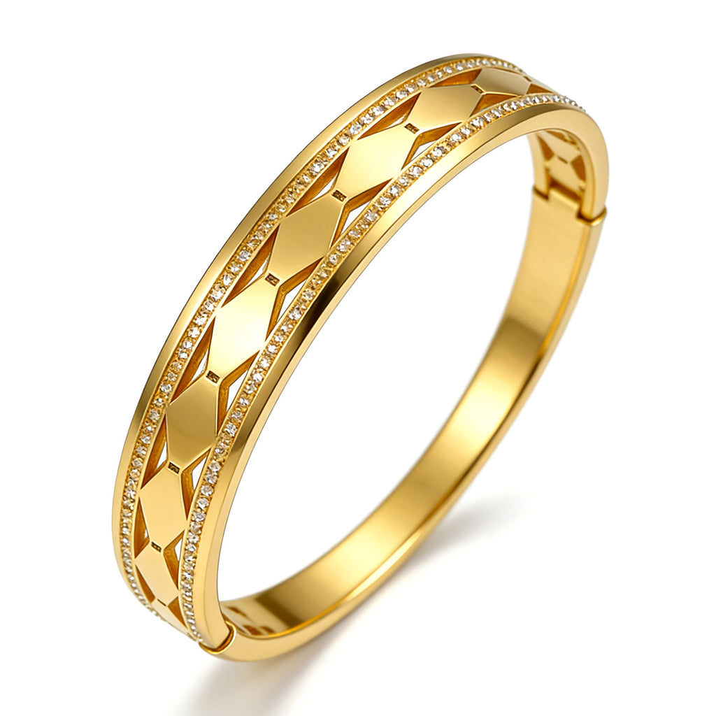 openwork double-row diamond-studded bracelet stylish minimalist stainless steel bracelet