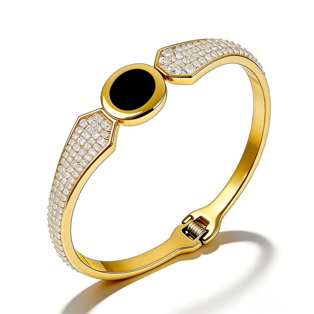 Elegant Stainless Steel Bracelet 18K Gold-Plated with Full Diamond Setting