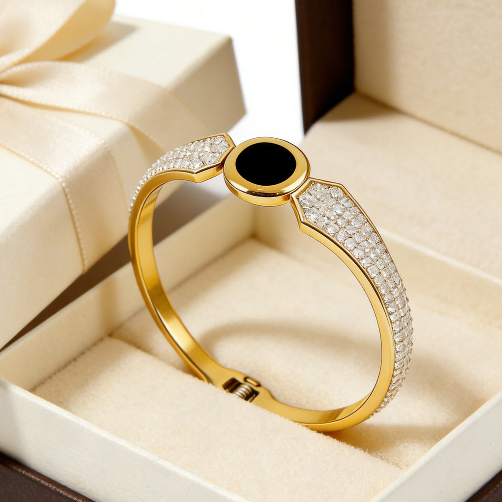 Elegant Stainless Steel Bracelet 18K Gold-Plated with Full Diamond Setting