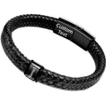 Double-layered Round Leather Cord Bracelet Black DIY Engravable Stainless Steel Magnetic Clasp Bracelet