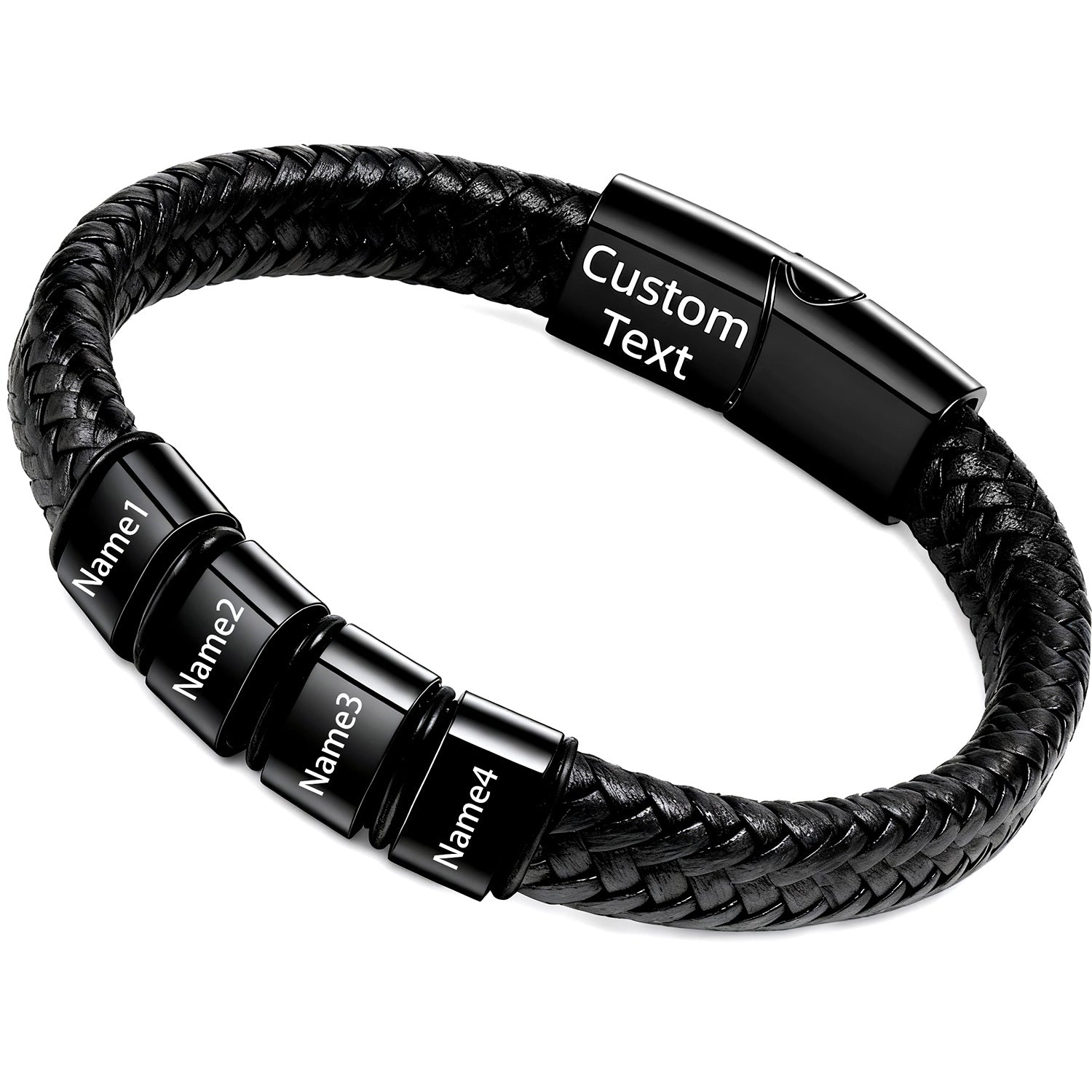 Double-layered Round Leather Cord Bracelet Black DIY Engravable Stainless Steel Magnetic Clasp Bracelet