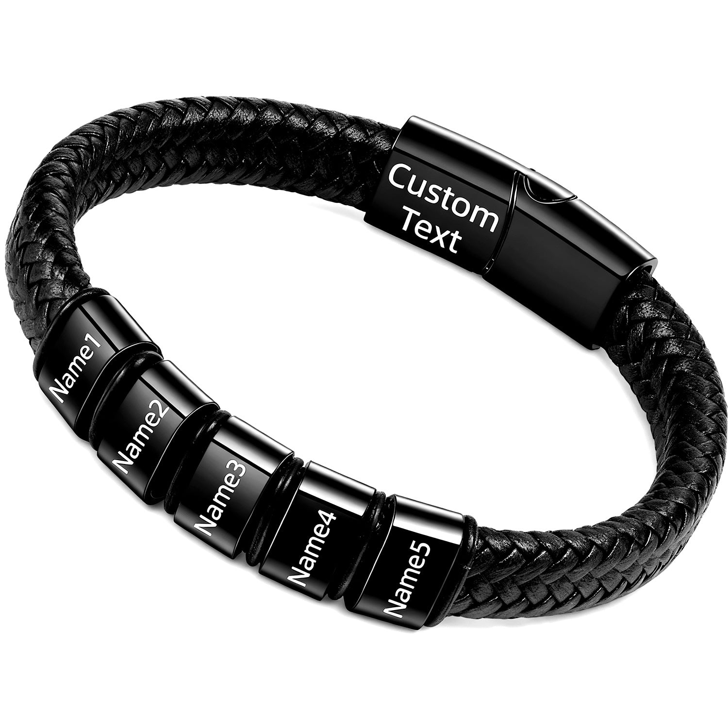 Double-layered Round Leather Cord Bracelet Black DIY Engravable Stainless Steel Magnetic Clasp Bracelet