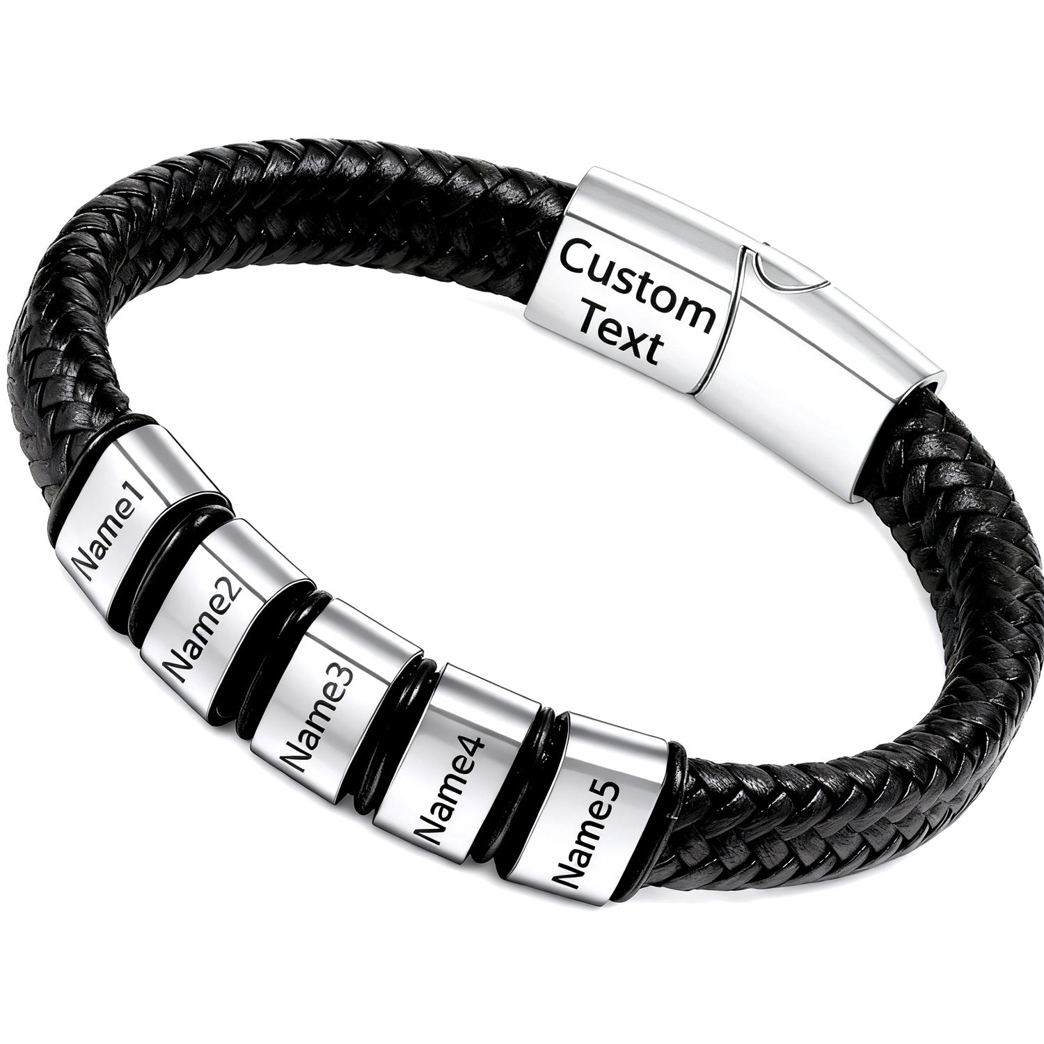 Double-layered Round Leather Cord Bracelet Black DIY Engravable Stainless Steel Magnetic Clasp Bracelet