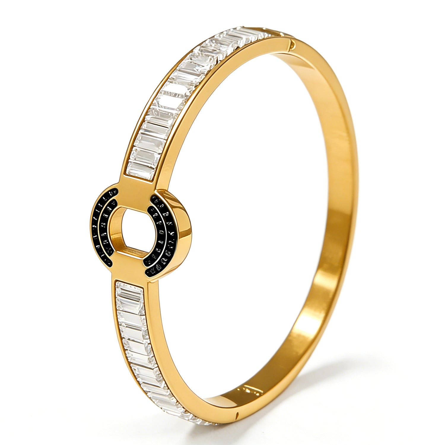 Stainless Steel Vacuum-Plated Geometric Bracelet Round Diamond-Set Bracelet for Women