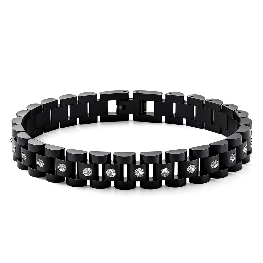 Shiny Retro-Style Rhinestone-Studded Stainless Steel Bracelet
