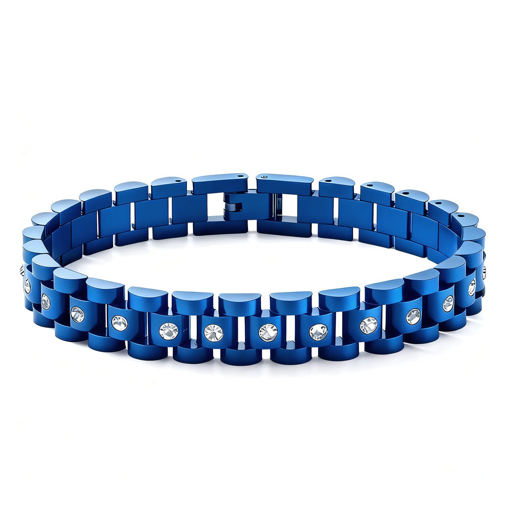 Shiny Retro-Style Rhinestone-Studded Stainless Steel Bracelet