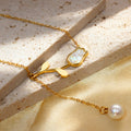 White Pearl and Tulip Titanium Steel Necklace Versatile Necklace with a Sophisticated Design