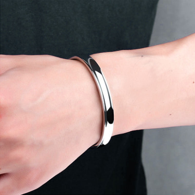 Custom Straight-Bar Snap-Closure Polished Stainless Steel Bracelets: Rose Gold Titanium Steel 8mm Couple's Bracelets Wholesale