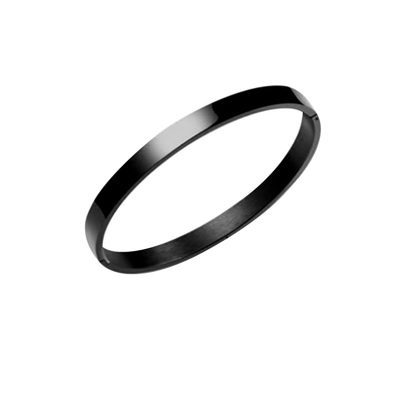 Custom Straight-Bar Snap-Closure Polished Stainless Steel Bracelets: Rose Gold Titanium Steel 8mm Couple's Bracelets Wholesale