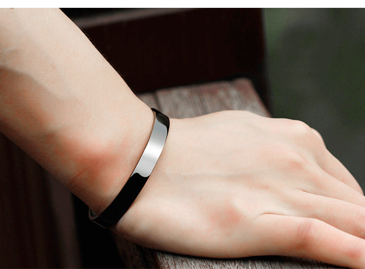 Custom Straight-Bar Snap-Closure Polished Stainless Steel Bracelets: Rose Gold Titanium Steel 8mm Couple's Bracelets Wholesale
