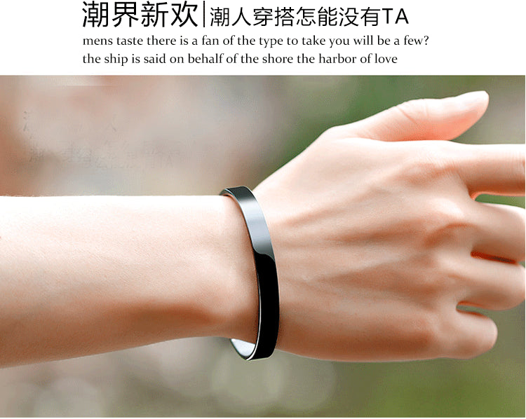 Custom Straight-Bar Snap-Closure Polished Stainless Steel Bracelets: Rose Gold Titanium Steel 8mm Couple's Bracelets Wholesale
