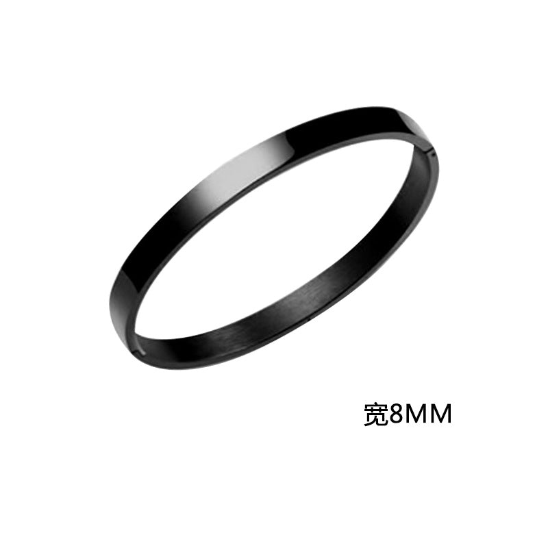 Custom Straight-Bar Snap-Closure Polished Stainless Steel Bracelets: Rose Gold Titanium Steel 8mm Couple's Bracelets Wholesale