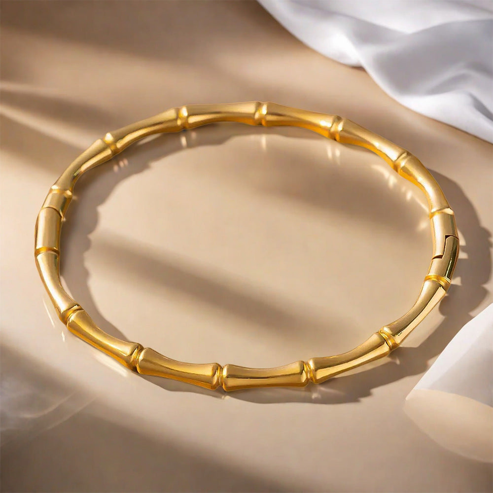 Custom Stainless Steel Bracelet Bamboo-Patterned Closed-End Titanium Steel Bracelet Solid Snap-Closure Bracelet