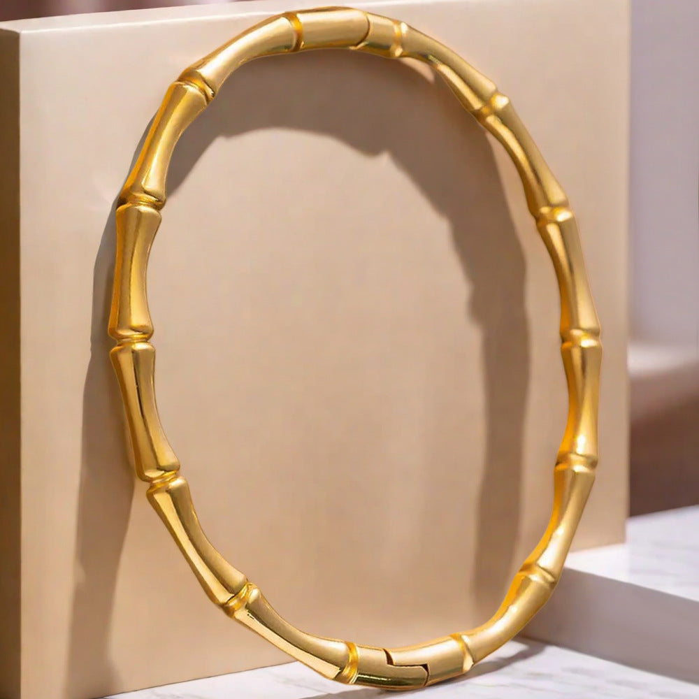 Custom Stainless Steel Bracelet Bamboo-Patterned Closed-End Titanium Steel Bracelet Solid Snap-Closure Bracelet