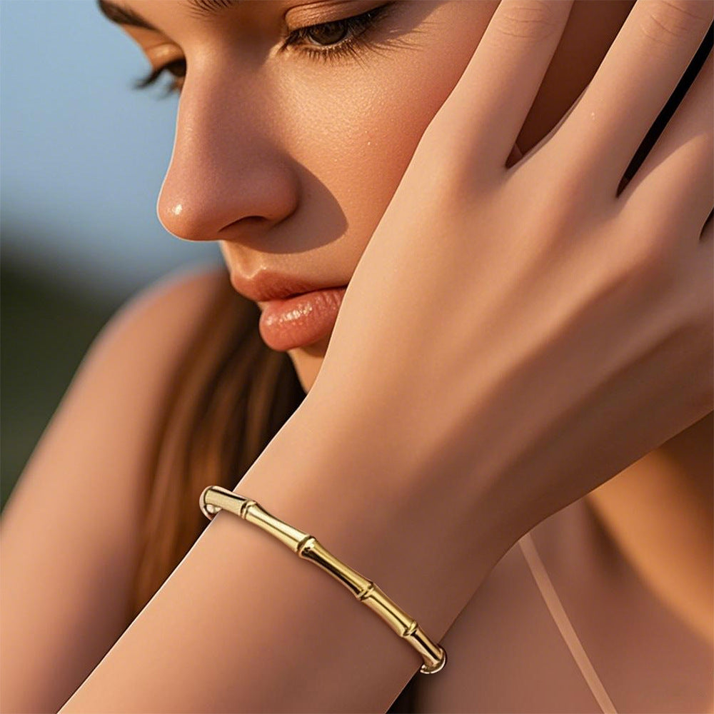 Custom Stainless Steel Bracelet Bamboo-Patterned Closed-End Titanium Steel Bracelet Solid Snap-Closure Bracelet