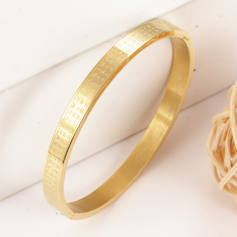 Traditional Heart Sutra Bracelet for Best Friends Solid Gold-Plated Matte Bracelet for Women