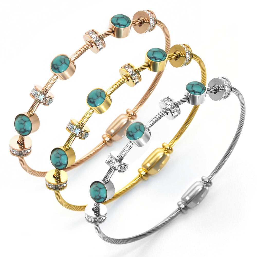 Stainless Steel Devil's Eye Bracelet Luxurious, High-End Diamond-Set Turquoise Bracelet