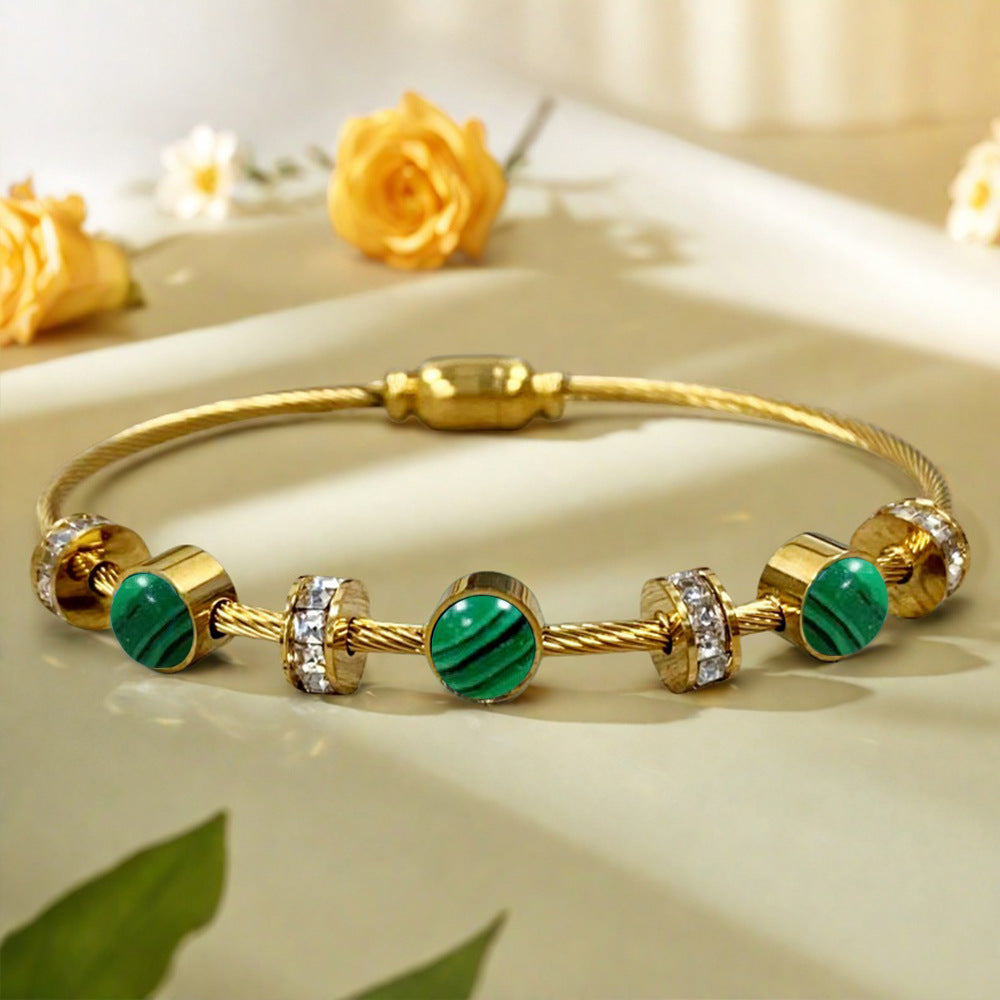 Stainless Steel Devil's Eye Bracelet Luxurious, High-End Diamond-Set Turquoise Bracelet