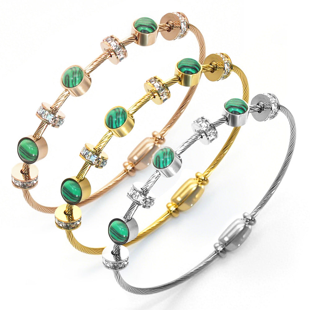 Stainless Steel Devil's Eye Bracelet Luxurious, High-End Diamond-Set Turquoise Bracelet