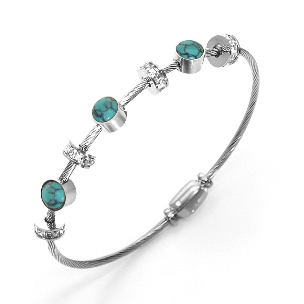 Stainless Steel Devil's Eye Bracelet Luxurious, High-End Diamond-Set Turquoise Bracelet