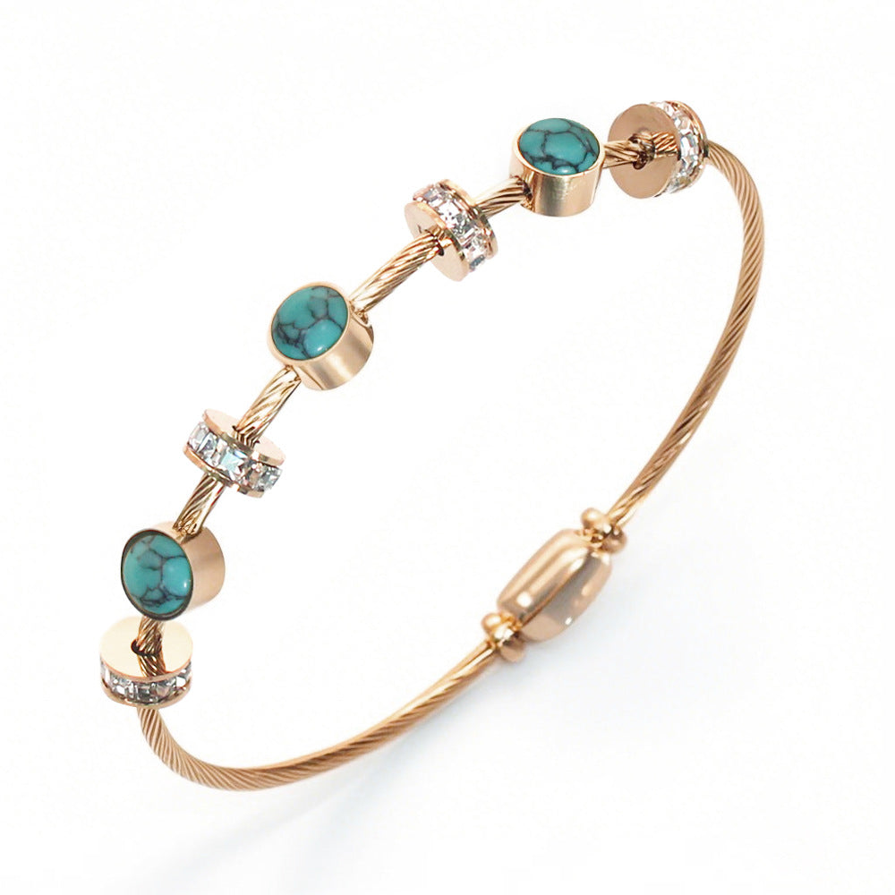 Stainless Steel Devil's Eye Bracelet Luxurious, High-End Diamond-Set Turquoise Bracelet