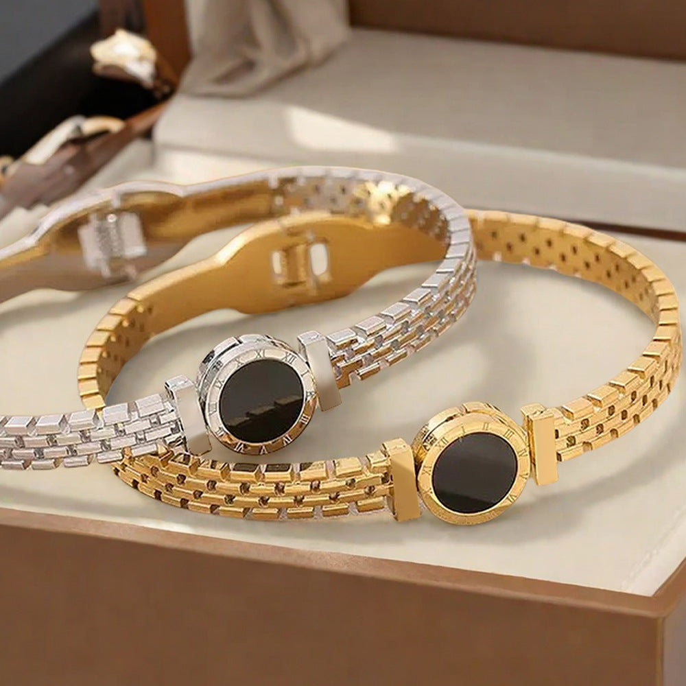 Vintage Roman Numeral Ring Stainless Steel Bracelet Titanium Steel, Fade-Resistant, Spring-Closure Bracelet