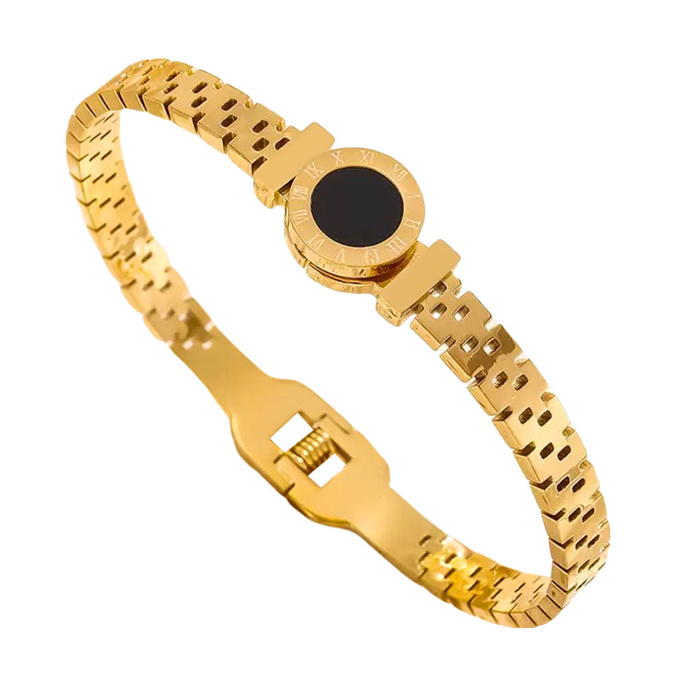 Vintage Roman Numeral Ring Stainless Steel Bracelet Titanium Steel, Fade-Resistant, Spring-Closure Bracelet