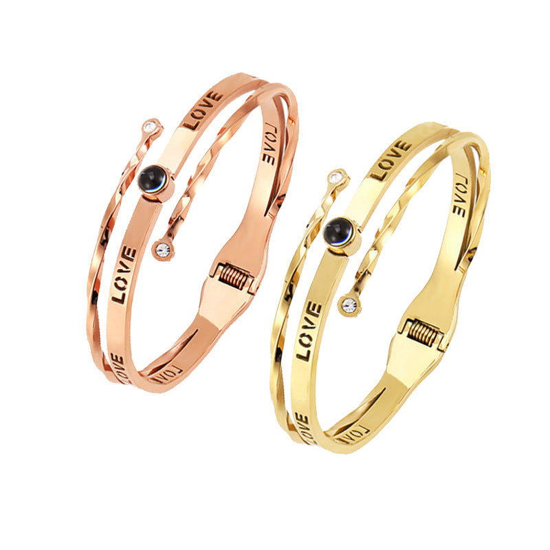 Custom Cross-Border Stainless Steel Spring Bracelet with LOVE Letter Projection Design  Titanium Steel Gold-Tone Bracelet
